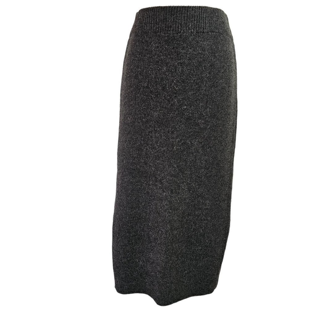 Ribbed Knit Pencil Skirt High Waist Wool Charcoal Gray Midi Pullon Womens S NEW